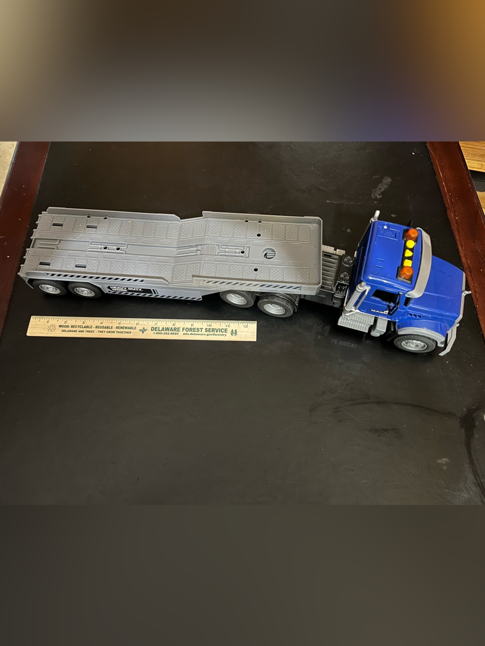 Blue and Gray Kids Car Transporter Mack Truck Toy with sound effects